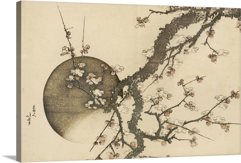 Plum Blossom and the Moon from the book Mount Fuji in Spring, Haru no Fuji, c.1803, colour woodblock-printed book.