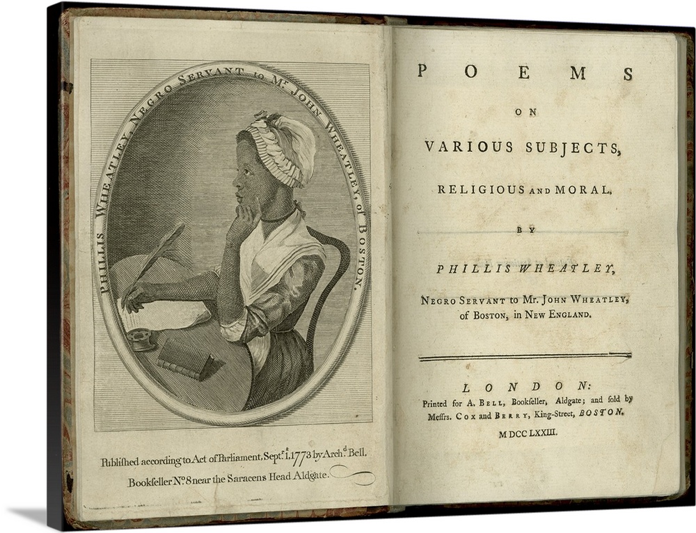 Title page and frontispiece to \'Poems on Various Subjects, Religious and Moral\' by Phillis Wheatley (1753-84) published ...