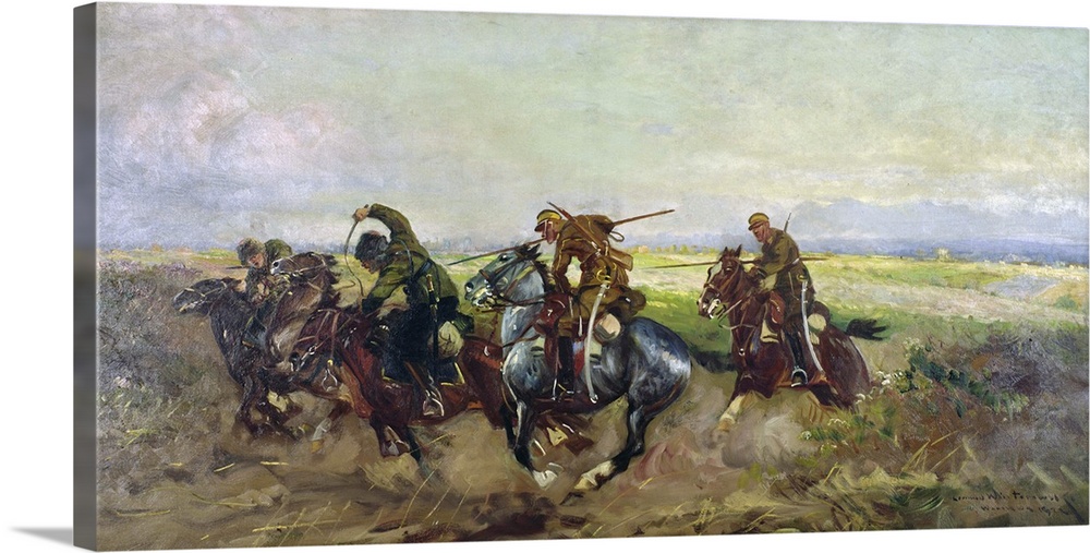 XCF274343 Polish Lancers attacking Russians, 1920 (oil on canvas)  by Winterowski, Leonard (1886-1927); Private Collection...