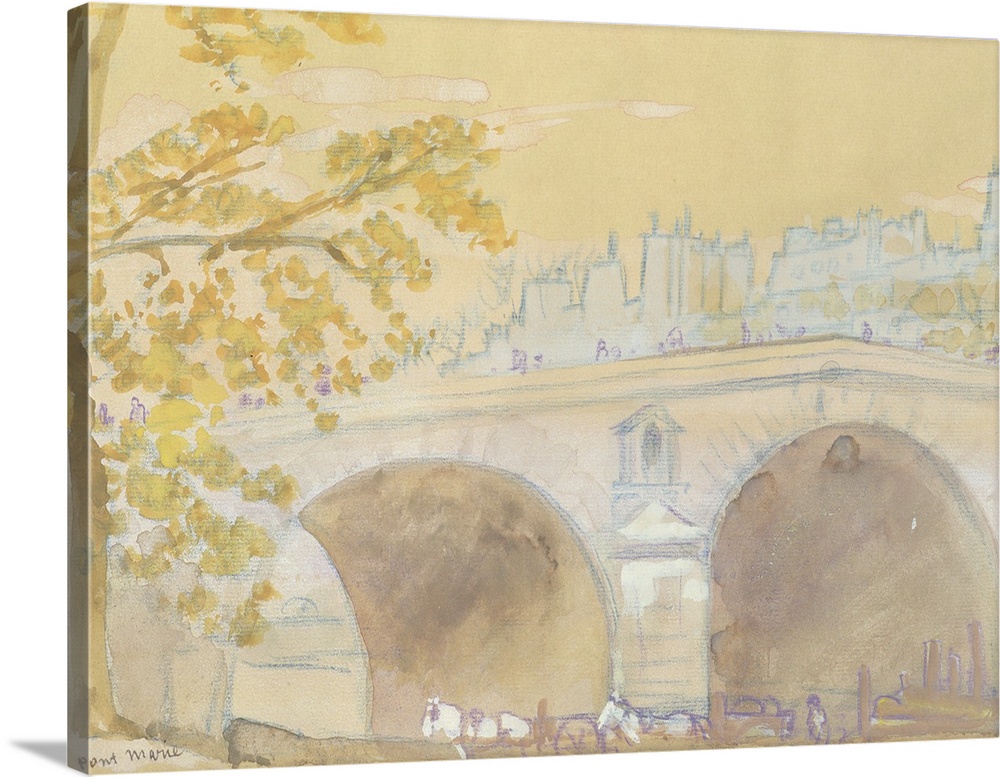 Pont Marie from Quai des Celestins, 1926, watercolor on paper.  By Arthur Bowen Davies (1862-1928).
