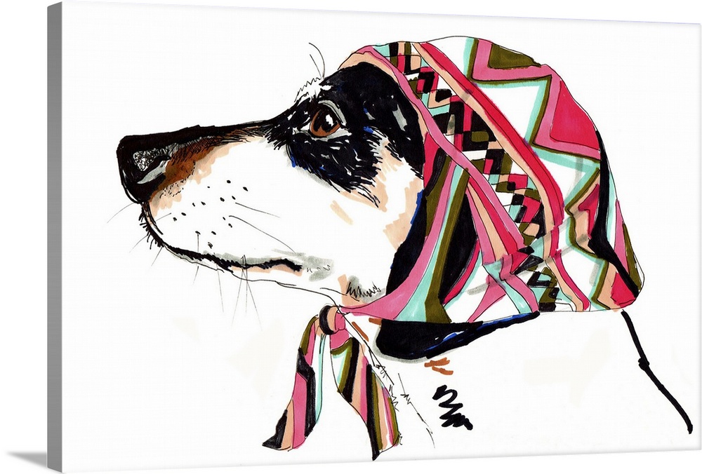 Pooch In Pucci, 2012, pen and ink on paper.  By Jo Chambers.