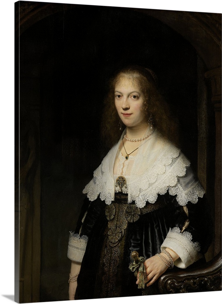 Portrait of a Woman, possibly Maria Trip, 1639, oil on panel.  By Rembrandt van Rijn (1606-69).