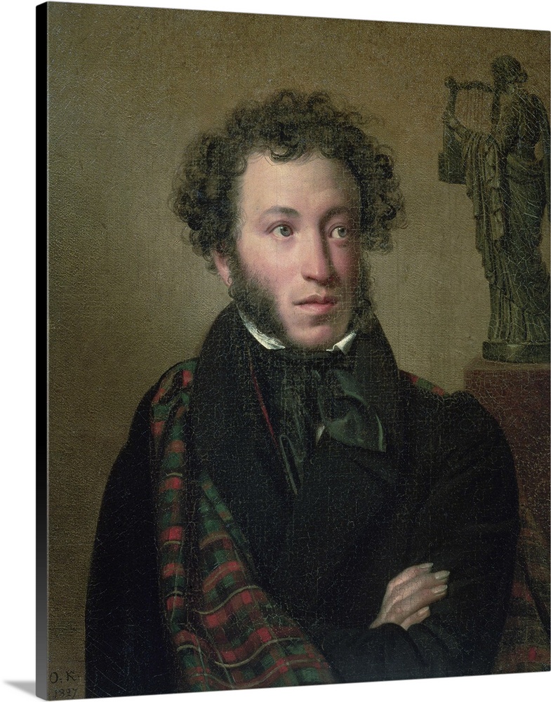 BAL67571 Portrait of Alexander Pushkin, 1827 (oil on canvas)  by Kiprensky, Orest Adamovich (1778-1836); 63x54 cm; Tretyak...