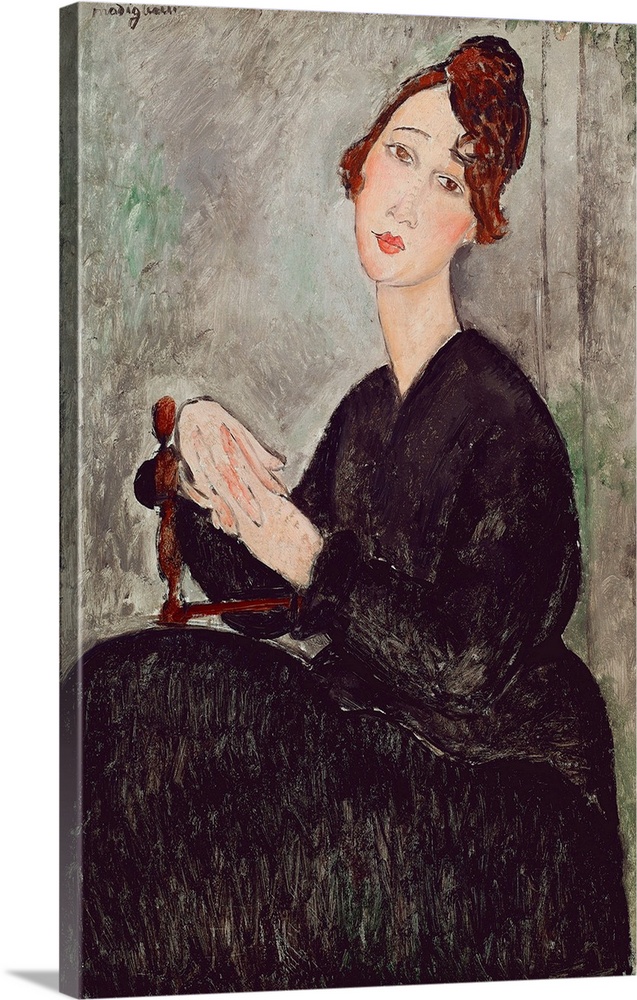 Portrait of Dedie Hayden (D.H.) Woman clothed in black has the melancolic expression. Painting by Amedeo Modigliani (1884-...