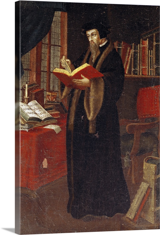 XIR80412 Portrait of John Calvin (1509-64), French theologian and reformer (oil on canvas)  by French School, (16th centur...