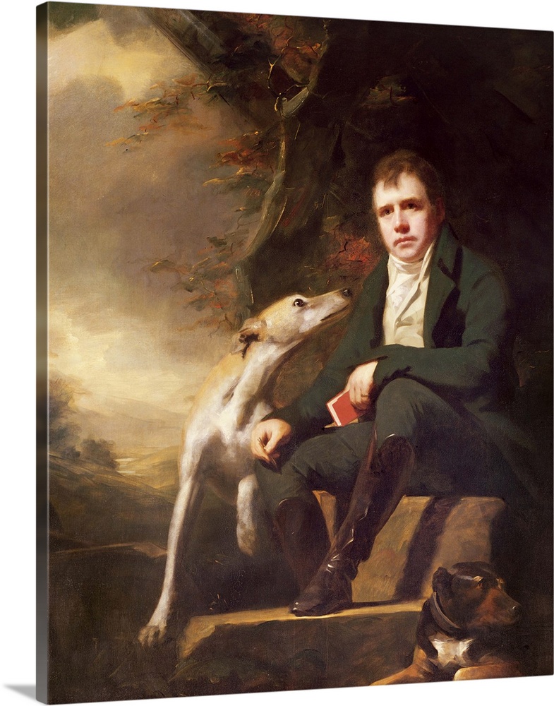XCF277642 Portrait of Sir Walter Scott and his dogs (oil on canvas)  by Raeburn, Sir Henry (1756-1823); Private Collection...