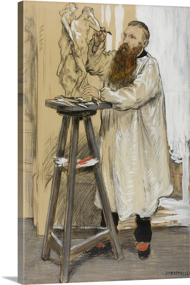 Portrait of the Sculptor Auguste Rodin in his Studio, c.1889, gouache and black crayon, with charcoal, brush and black ink...