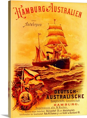 poster advertising the German Australian Steamship Company, 1889