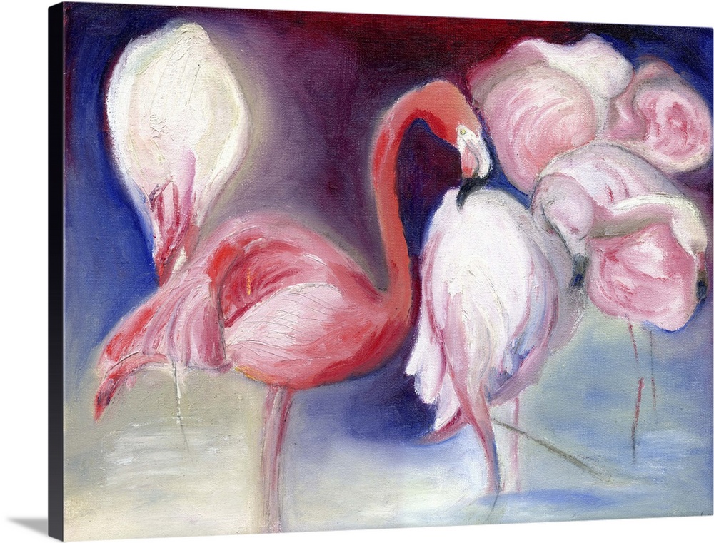 Contemporary painting of a pink flamingos.