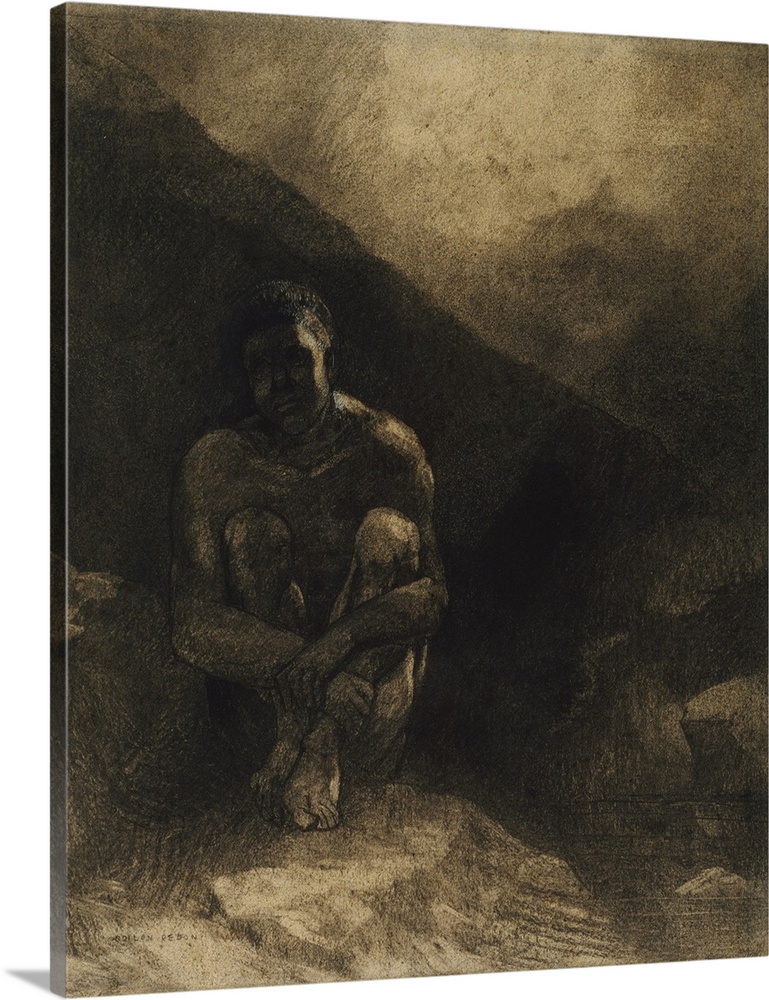 Primitive Man, 1872, charcoal, black chalk, stumping, wiping and erasing, with white and ochre gouache on paper.