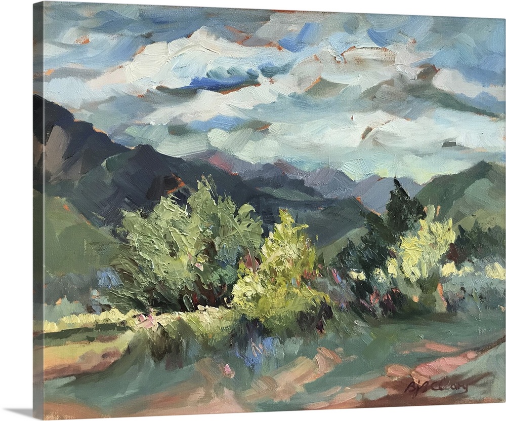 Pueblo lands plein air, 1990. (Originally oil on canvas.)