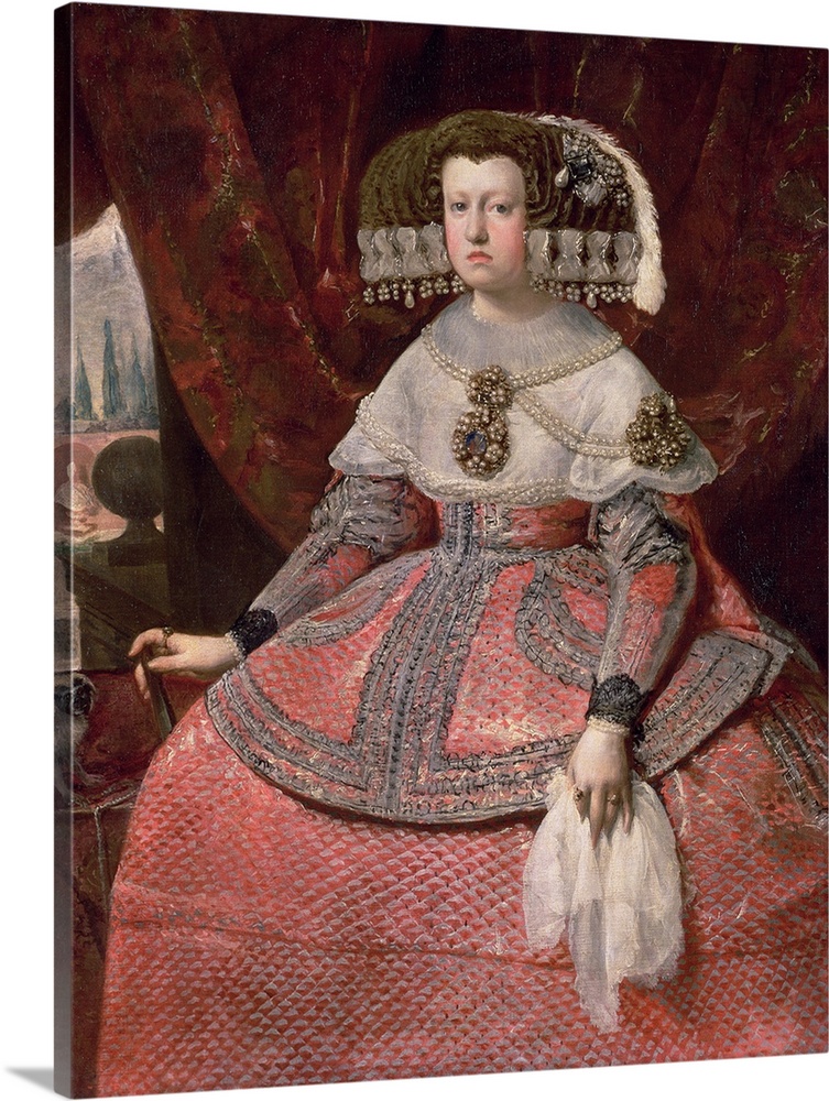 XAM65662 Queen Maria Anna of Spain in a red dress, 1655/60; by Velasquez, Diego Rodriguez de Silva y (1599-1660); Kunsthis...