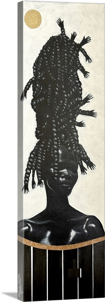 Reaching towards heaven I, 2023. (Originally mixed media on canvas.) Black, white and gold women in silhouette.