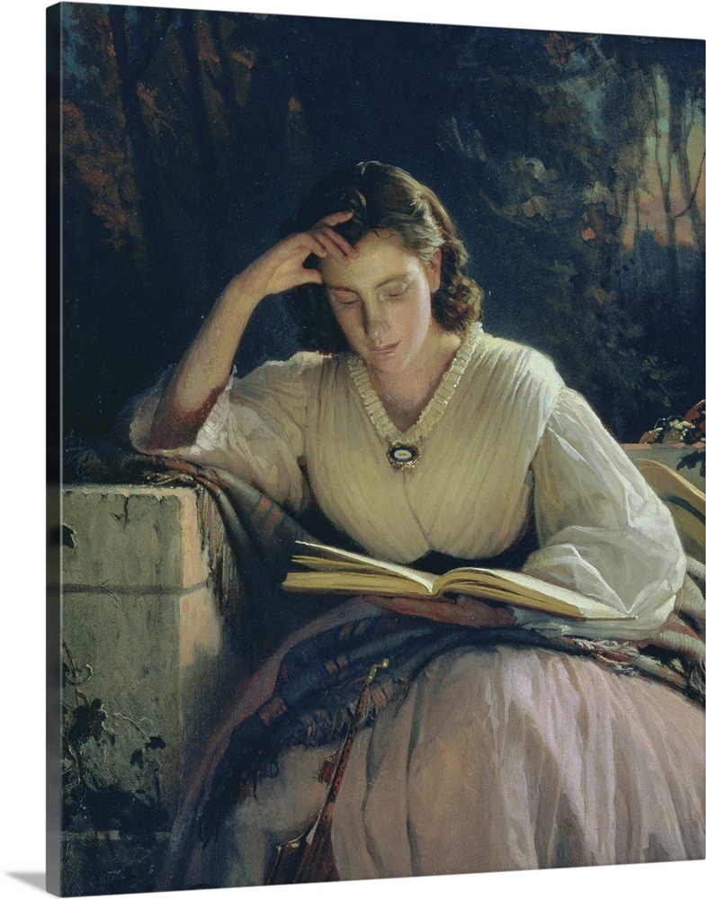 BAL170650 Reading (portrait of the artist's wife), 1863 (oil on canvas) by Kramskoy, Ivan Nikolaevich (1837-87)