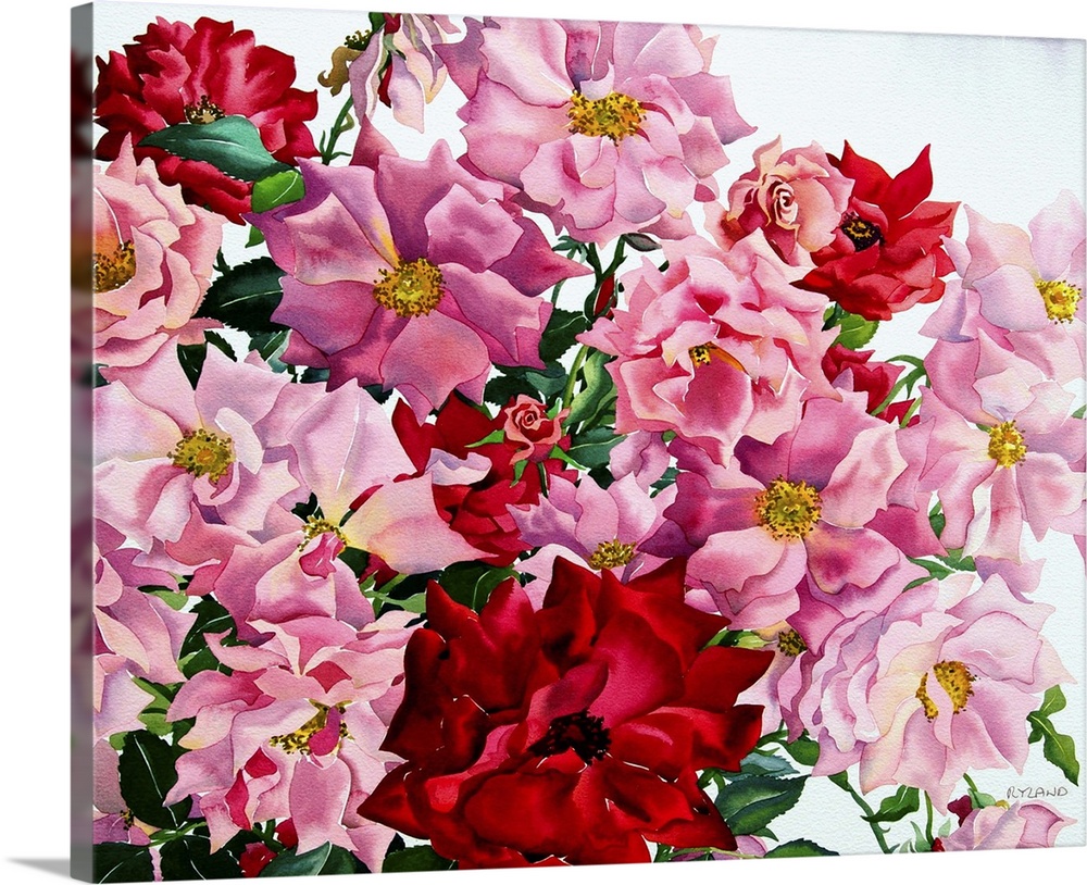 Contemporary painting of a multitude of colorful roses.