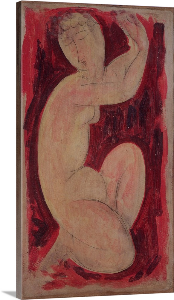 NOR74650 Red Caryatid, 1913 (oil, tempera and crayon on board) by Modigliani, Amedeo (1884-1920); 50x30 cm; Private Collec...