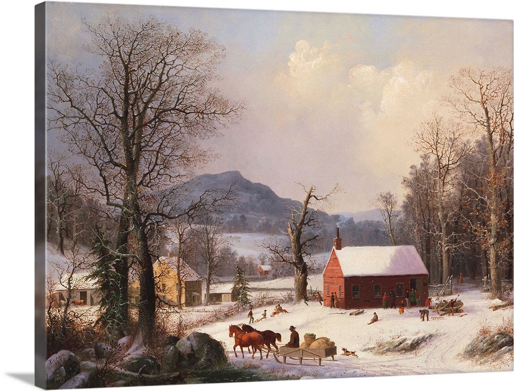 Red School House (Country Scene), 1858 (originally oil on canvas) by Durrie, George Henry (1820-63)