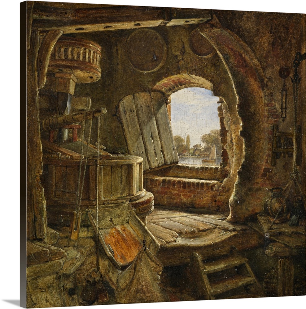 Originally oil on panel. Inscribed verso 'Rembrandt's Mill/ was erected in the year 1593, as a/ magazine for powder-on the...