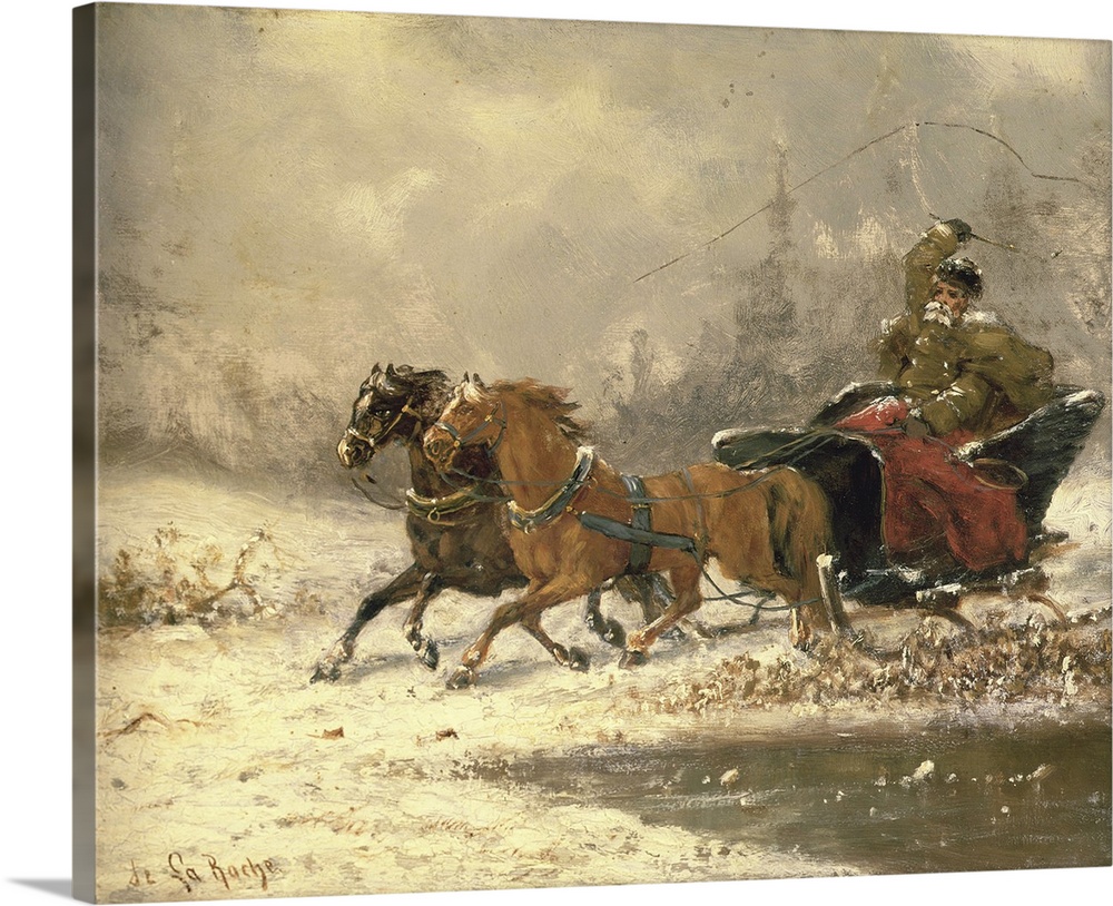 BAL15233 Returning Home in Winter  by De La Roche, Charles Ferdinand (fl.1868); oil on canvas; Private Collection; French,...