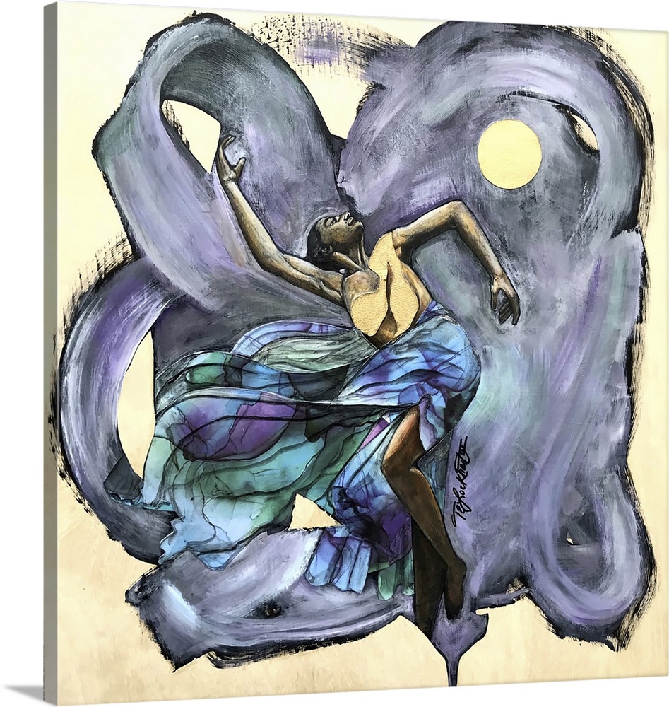 Rise of the sun II, 2022. (Originally mixed media on wood.) Inspiring dance beautiful purple colors with gold embedded.