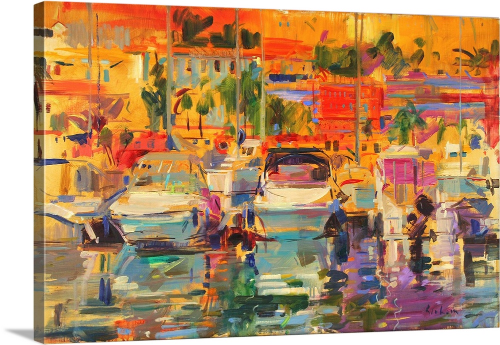 Riviera Harbour Sun (originally oil on canvas) by Graham, Peter