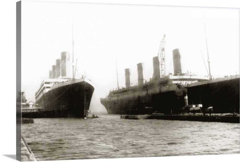 RMS Titanic being moved out of drydock to allow her sister ship, RMS Olympic, to have a propeller replaced, March 6, 1912