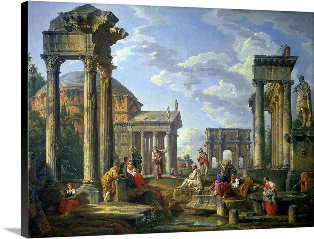 XAM77179 Roman Ruins with a Prophet, 1751  by Pannini or Panini, Giovanni Paolo (1691/2-1765); oil on canvas; 98x134.5 cm;...