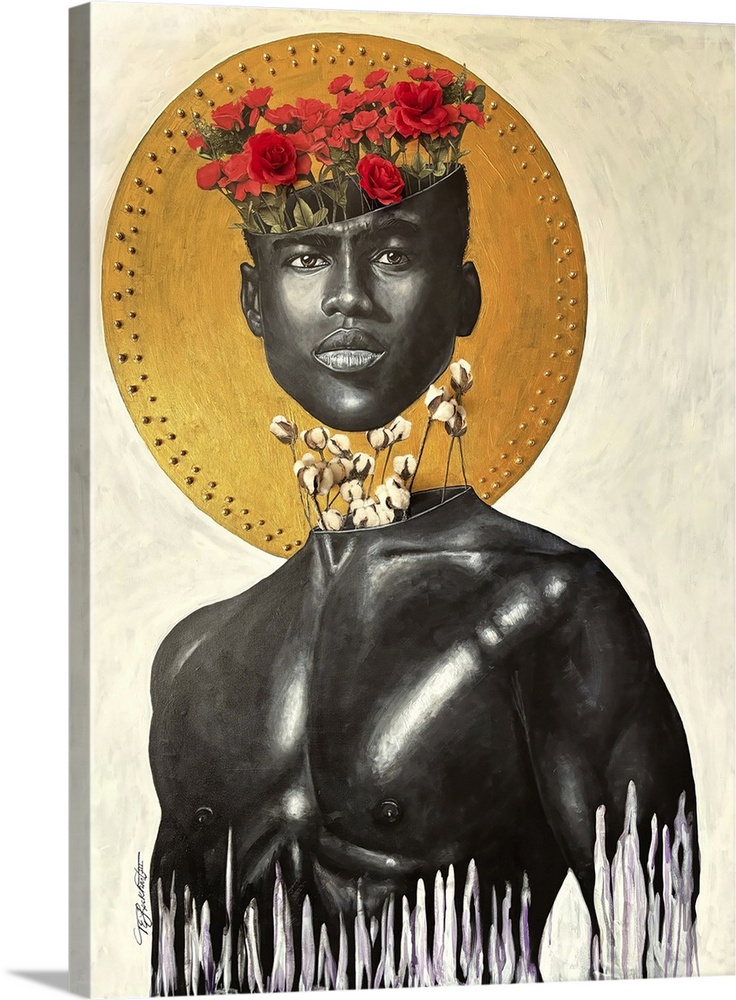 Roses redefined I, 2023. (Originally mixed media on canvas.) Portrays confidence/growth and a powerful presence.