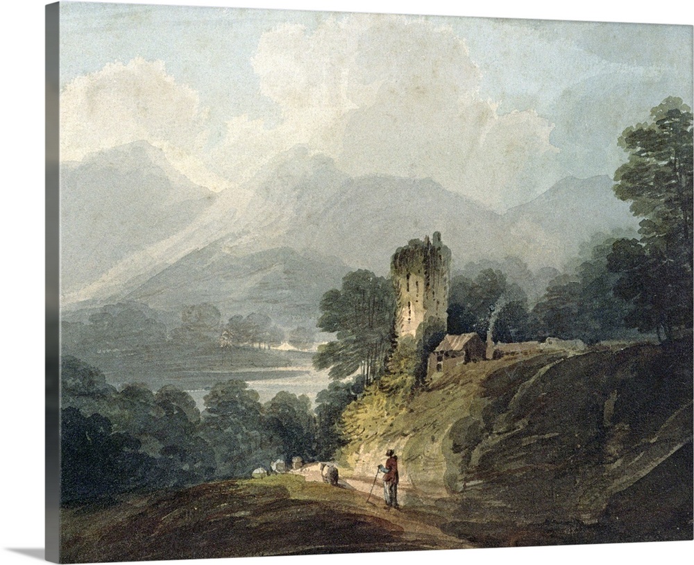 BAL25334 Ross Castle, Killarney, County Kerry (w/c on paper)  by Bayes, James (1766-1837); watercolour on paper; Victoria