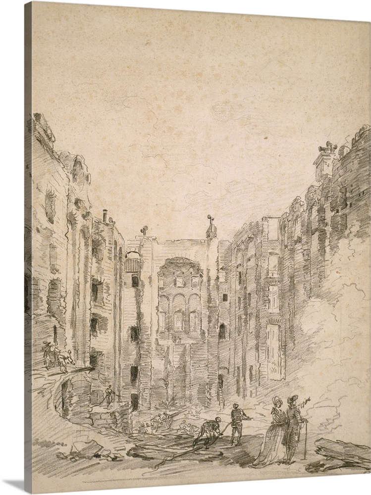 Ruins of the Opera After the Fire of 1781, 1781, black chalk on ivory laid paper.