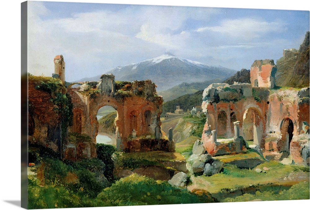 XIR216660 Ruins of the Theatre at Taormina (oil on canvas) by Michallon, Achille Etna (1796-1822); 27x38 cm; Louvre, Paris...