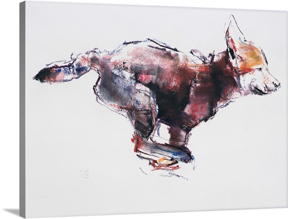 Contemporary wildlife painting of a young wolf cub.