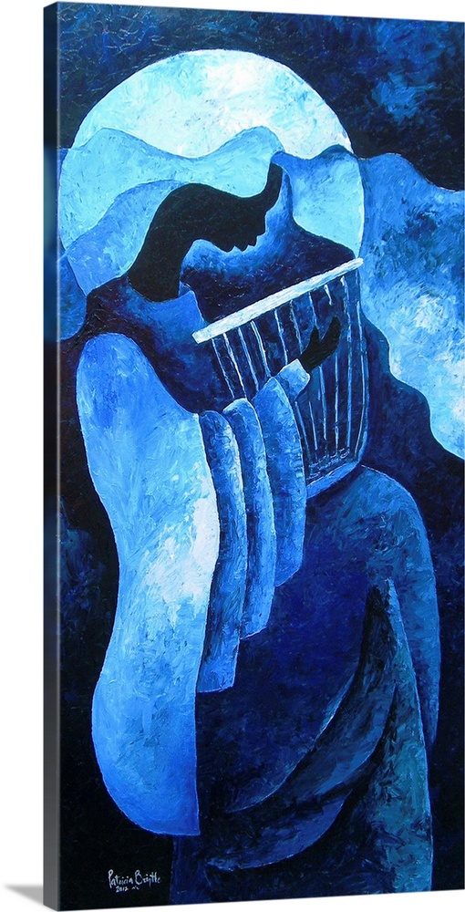 Contemporary painting of an angel with a harp.