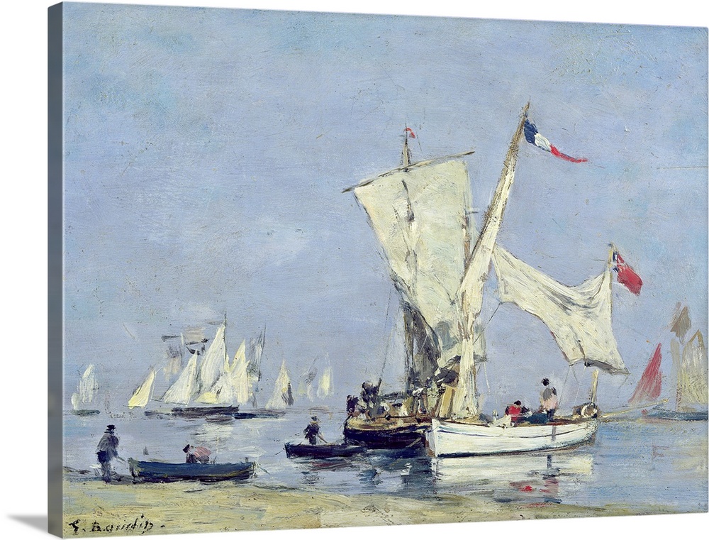 XIR321597 Sailing Boats, c.1869 (oil on panel)  by Boudin, Eugene Louis (1824-98); 24.5x33.5 cm; Musee d'Orsay, Paris, Fra...