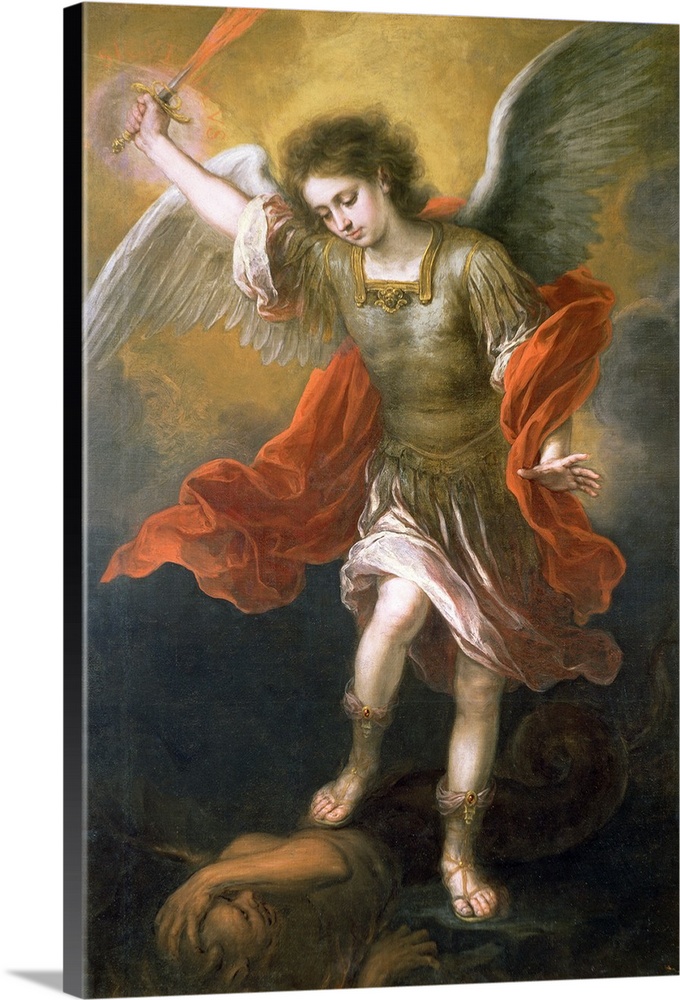 XAM68661 Saint Michael banishes the devil to the abyss, 1665/68  by Murillo, Bartolome Esteban (1618-82); oil on canvas; 1...