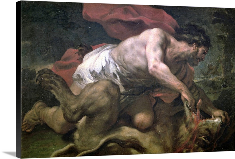 XIR221153 Samson and the Lion (oil on canvas) by Giordano, Luca (1634-1705); 95x142 cm; Prado, Madrid, Spain; Giraudon; It...
