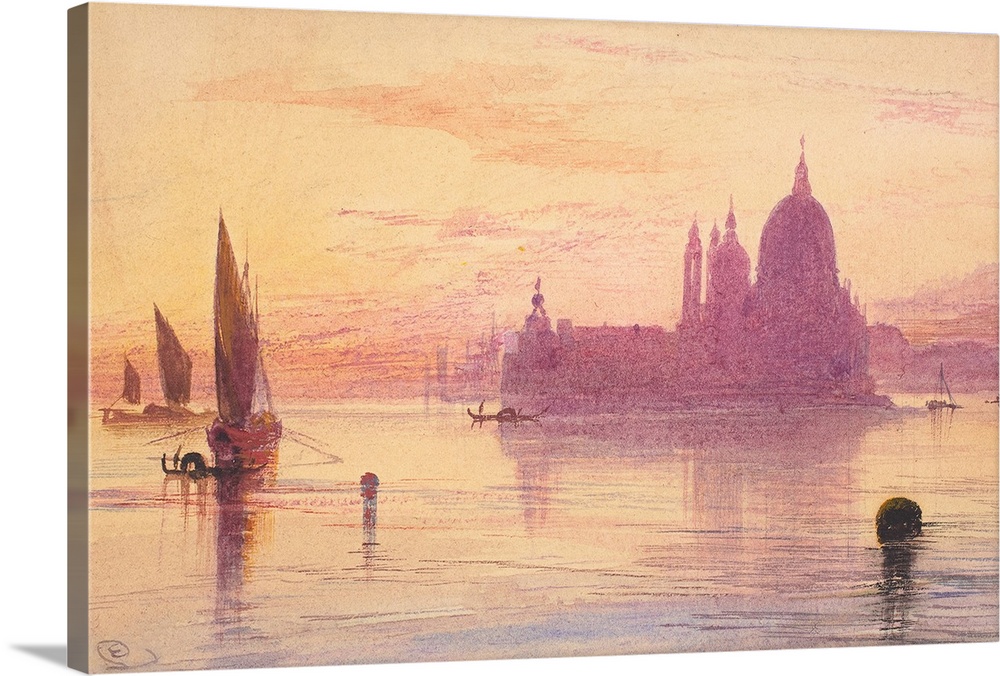 Santa Maria della Salute, Venice, at Sunset, 1865-84, watercolour and gouache over graphite on wove paper.  By Edward Lear...