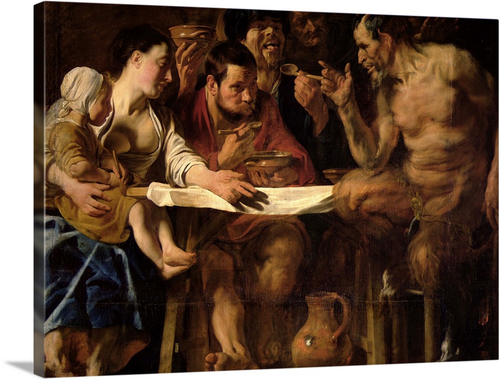 BAL56553 Satyr and Peasant, 1620 (oil on canvas)  by Jordaens, Jacob (1593-1678); Pushkin Museum, Moscow, Russia; Flemish,...