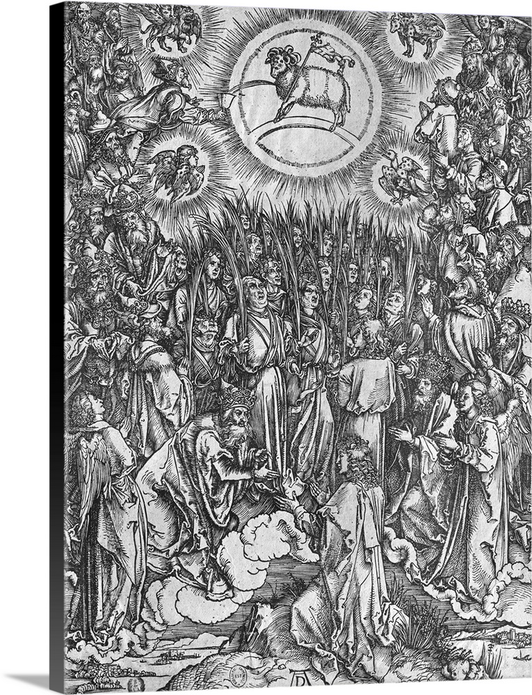 Scene from the Apocalypse, Adoration of the Lamb, German edition, 1498 (originally woodcut) by Durer, Albrecht (1471-1528).