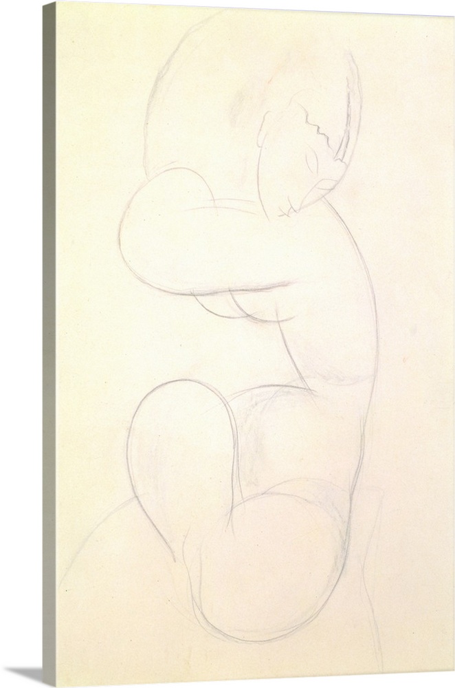 JKL66665 Seated Female Nude (blue chalk) by Modigliani, Amedeo (1884-1920); 40x27 cm; Private Collection; Italian,  out of...