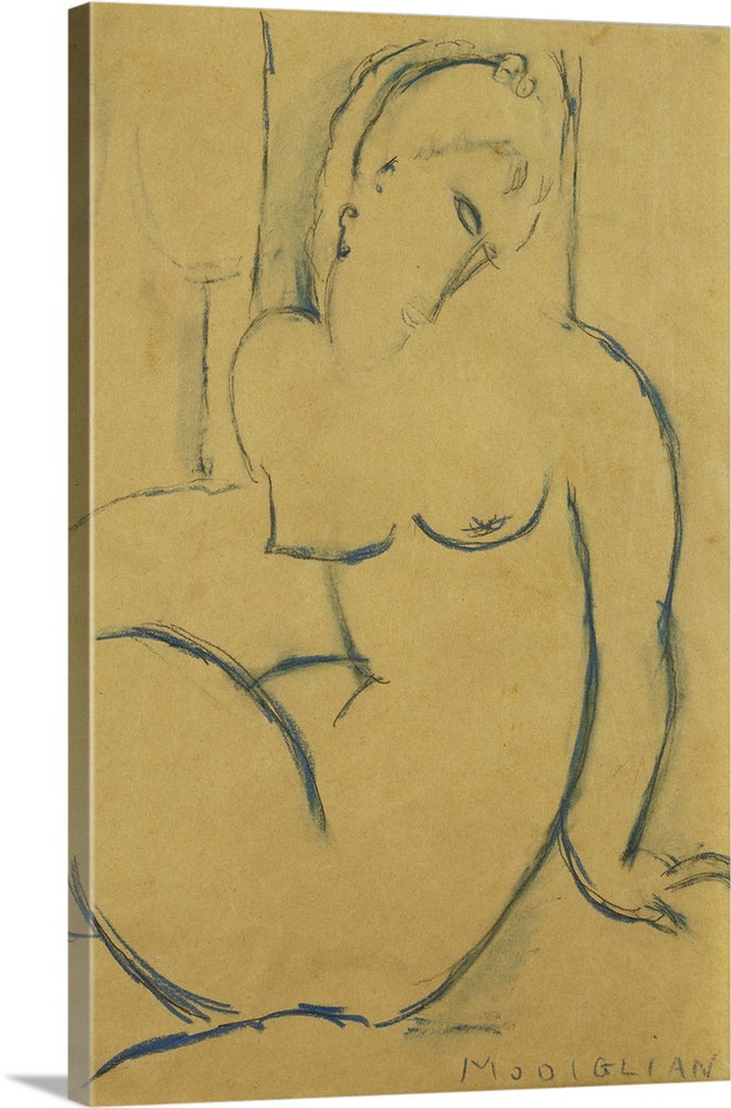 CH378366 Seated Woman, 1914 (blue coloured pencil & pencil on brown paper) by Modigliani, Amedeo (1884-1920); 35.5x22.3 cm...