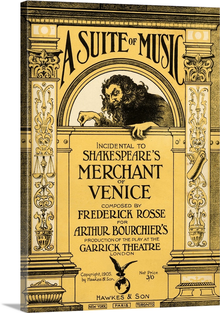 SHAKESPEARE's- MERCHANT OF VENICE Title Page/cover of score for music accompanying the play, by Frederick Rosse. Music com...