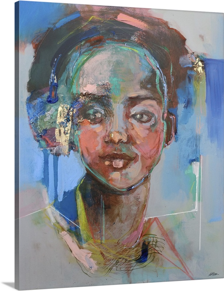 She speaks for herself, 2020. (Originally acrylics, pastels and gold leaf on canvas.)