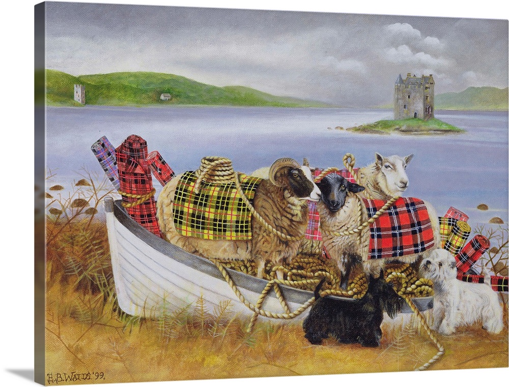 BD153234 Sheep with Tartan, 1999 (acrylic on canvas) by Watts, E.B. (Contemporary Artist)