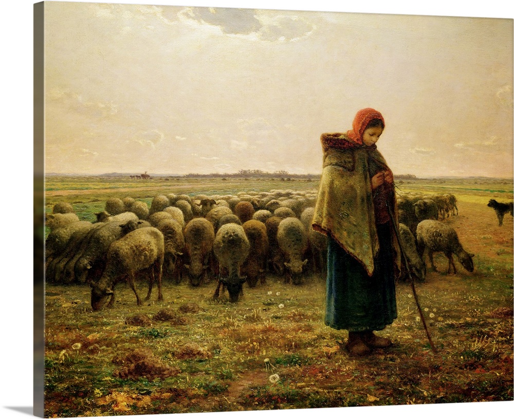 Shepherdess with her Flock, 1863 (oil on canvas); by Millet, Jean-Francois (1814-75)