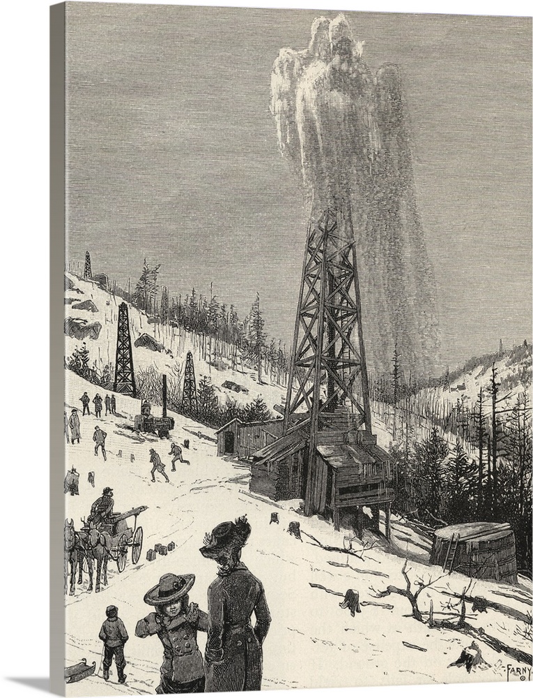 Shooting an Oil Well. From the book, "The Century Illustrated Monthly Magazine" May to October, 1883.