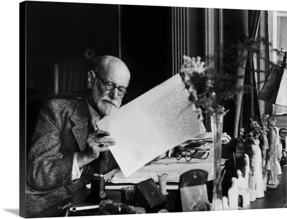 Austrian psychoanalyst Sigmund Freud (1856-1939) c. 1937 in his office in Vienna