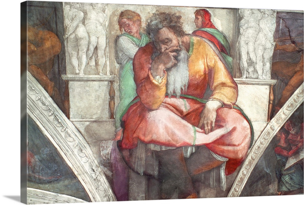 BAL52782 Sistine Chapel Ceiling: The Prophet Jeremiah (pre resoration)  by Buonarroti, Michelangelo (1475-1564); Fresco; V...