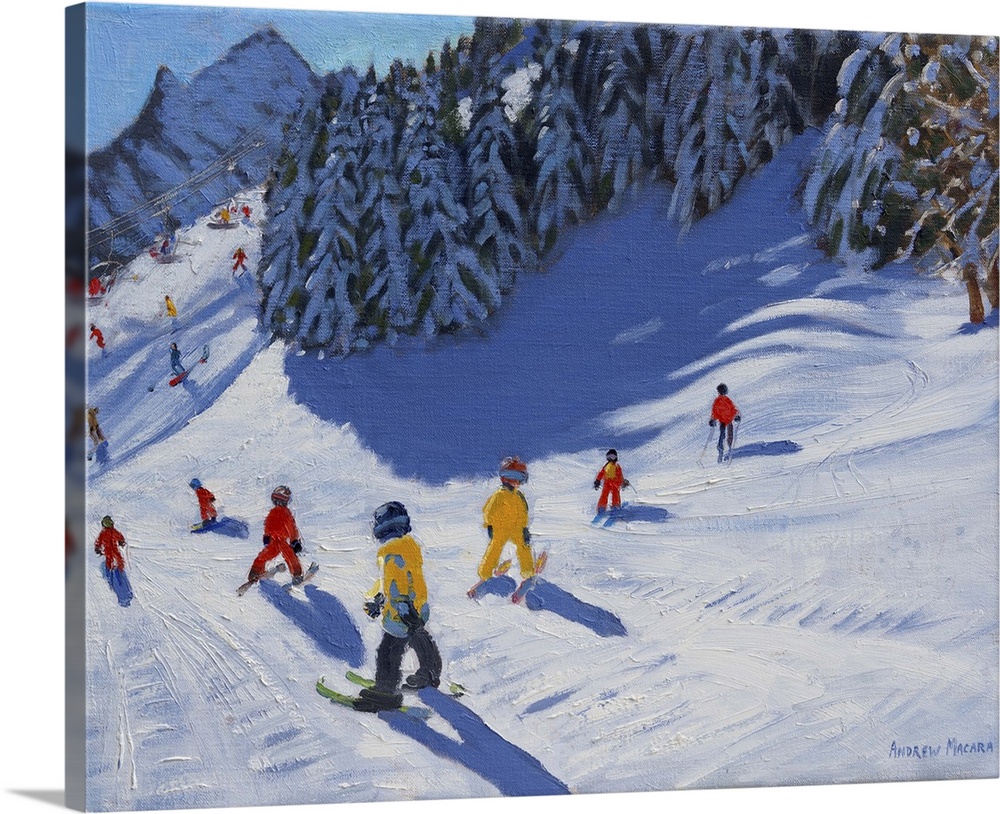Ski School, Morzine, 2015, oil on canvas.  By Andrew Macara.