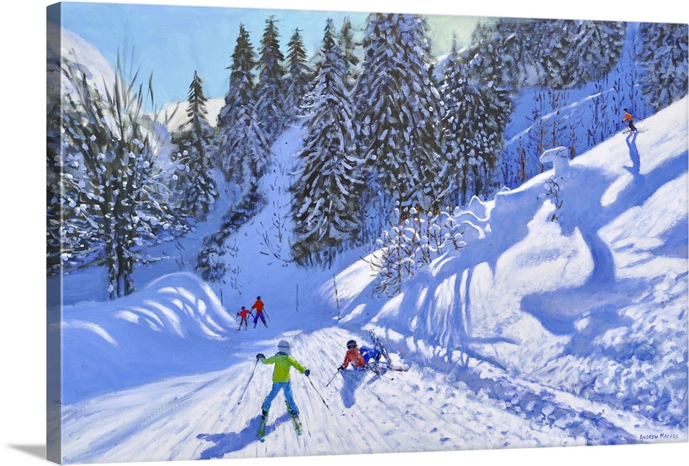Skiing down the piste, Tignes, France, 2022. (Originally oil on canvas.)